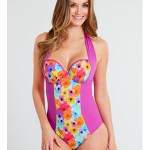 Jasmine Solid Underwire Padded Tummy Control Swimsuit by Midnight Grace 30G